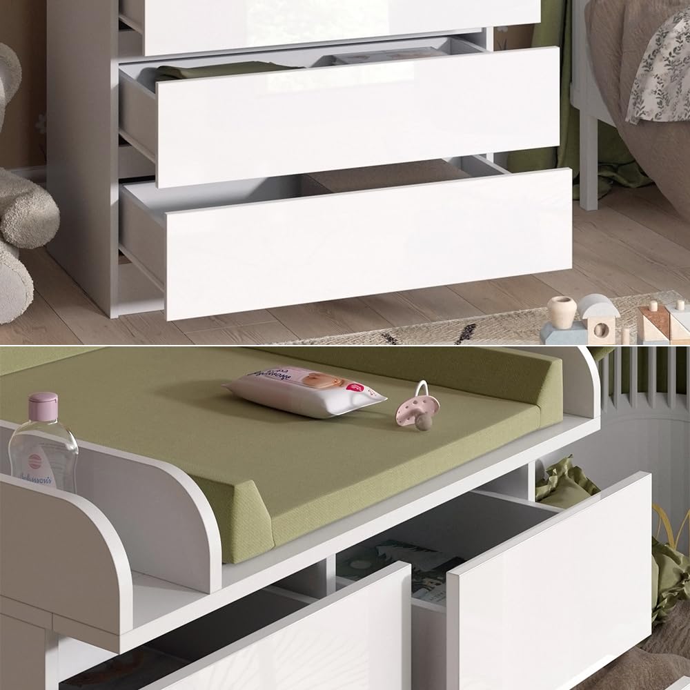 Commode à Langer Vicco Emma - Blanc, 80x110cm, 5 Tiroirs - Évolutive