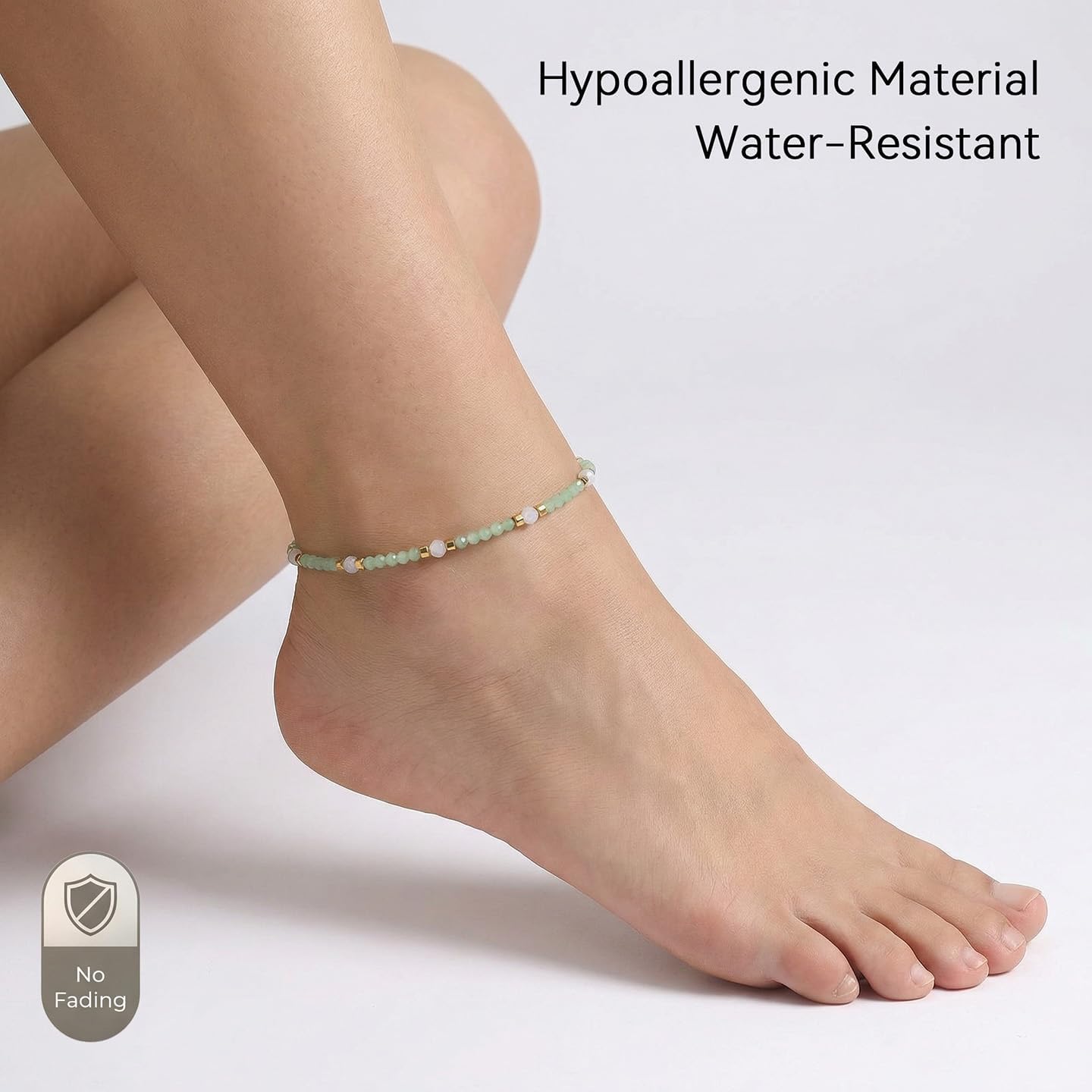 Morchic Adjustable Anklet for Women. Colorful Natural Gemstone Foot Chain Jewelry Summer Beach 2mm Tiny Beads 9.5" - Image 3