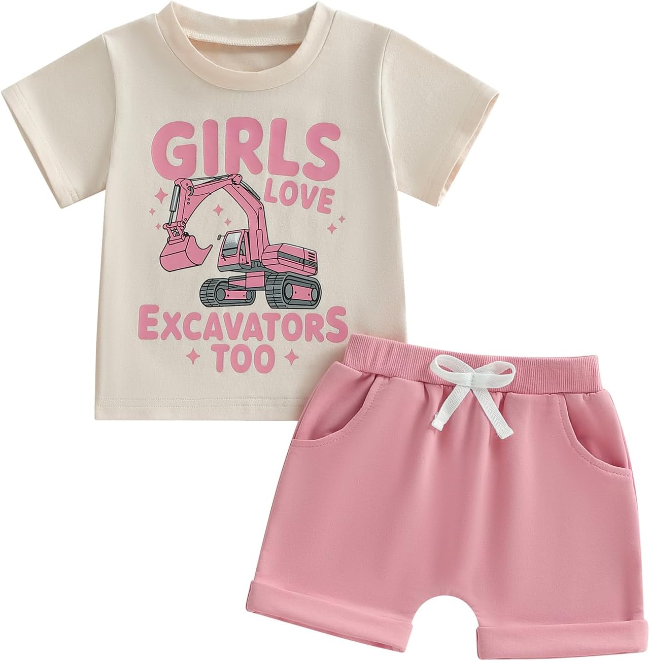 Fernvia Baby Girl Summer Clothes 3 6 12 18 24 Months Toddler Outfit Letter Tractor Short Sleeve Shirt Tops Shorts Set