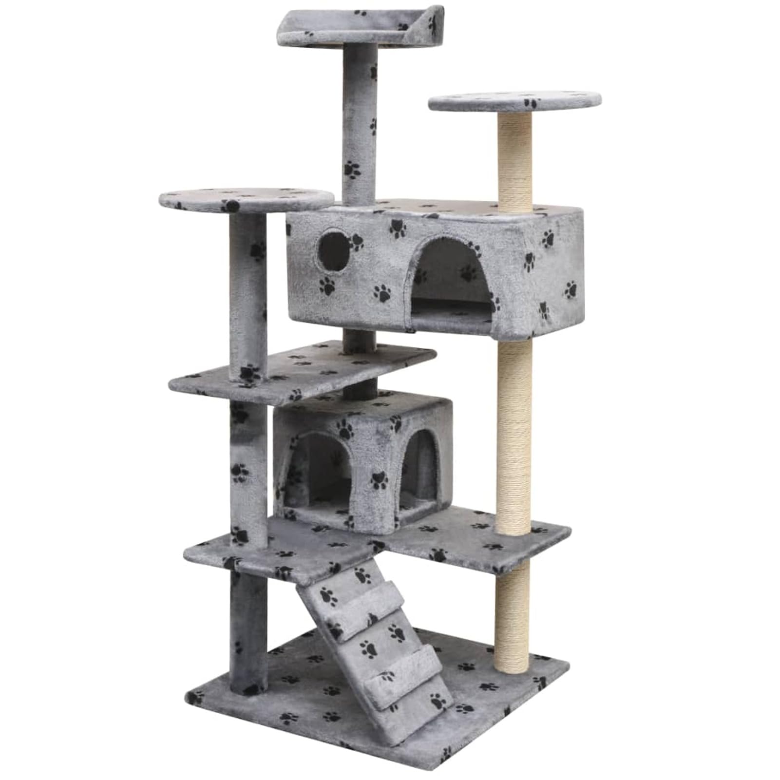 Homgoday Albero tiragraffi in sisal, 125 cm, con impronte di zampe, grigio, tiragraffi a torre per gatti, casa multilivello, centro attività per gatti, animali e articoli per animali domestici