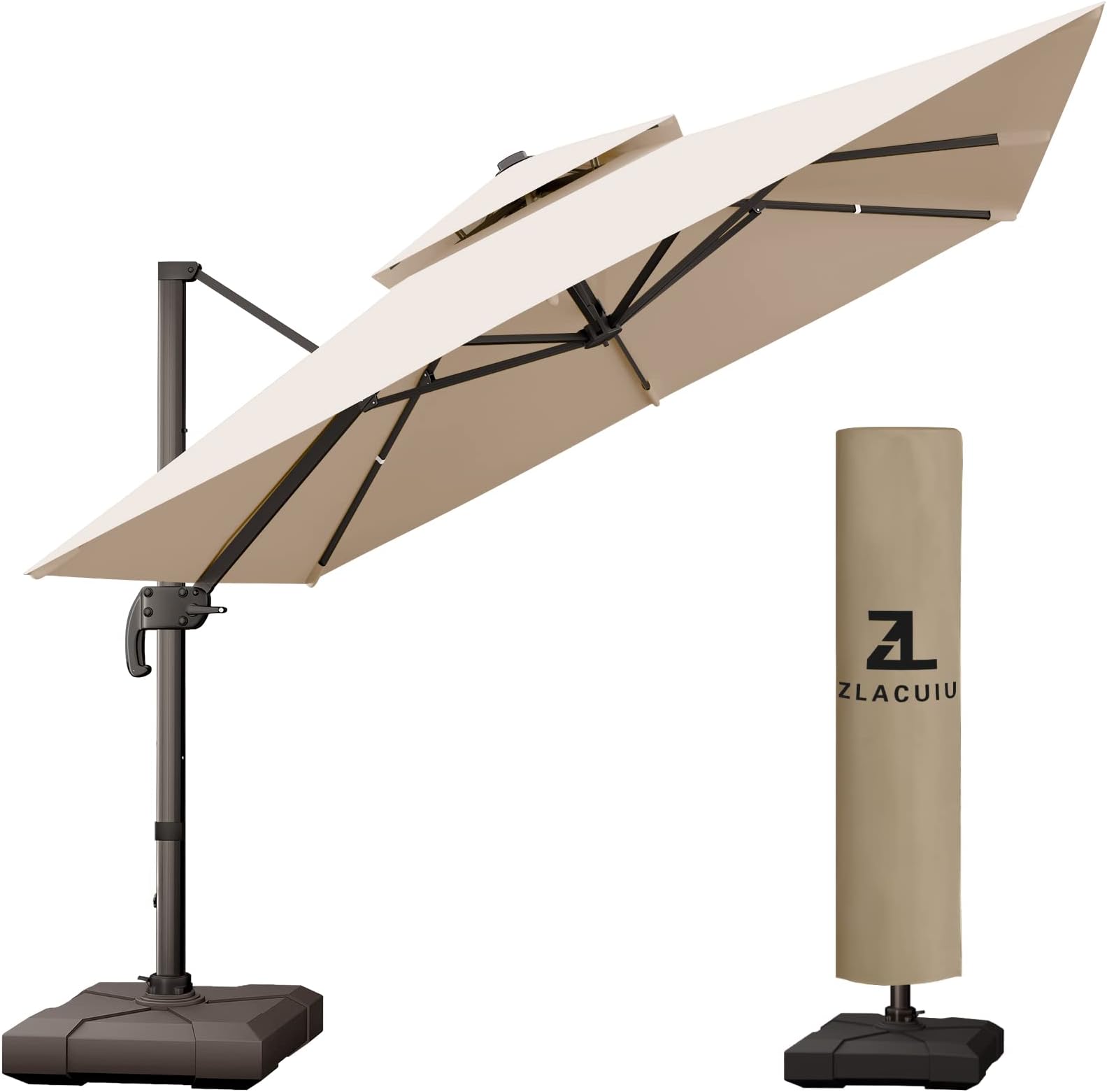 ZLACUIU Cantilever Patio Umbrella,360 Degree Rotation Full-Aluminum Large Outdoor Umbrellas for Patio with Easy Tilt & Crank,Suitable for Garden Deck Pool Patio