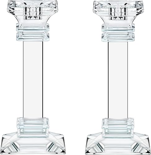 Juego de 2 portavelas de cristal de 11.8 pulgadas de alto, centro de mesa ultra elegante y moderno, decoración del hogar