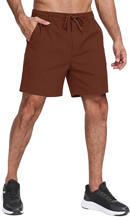 Feiersi Mens 5 Inch Casual Shorts Elastic Waist Drawstring Summer Beach Shorts with Multi-Pockets