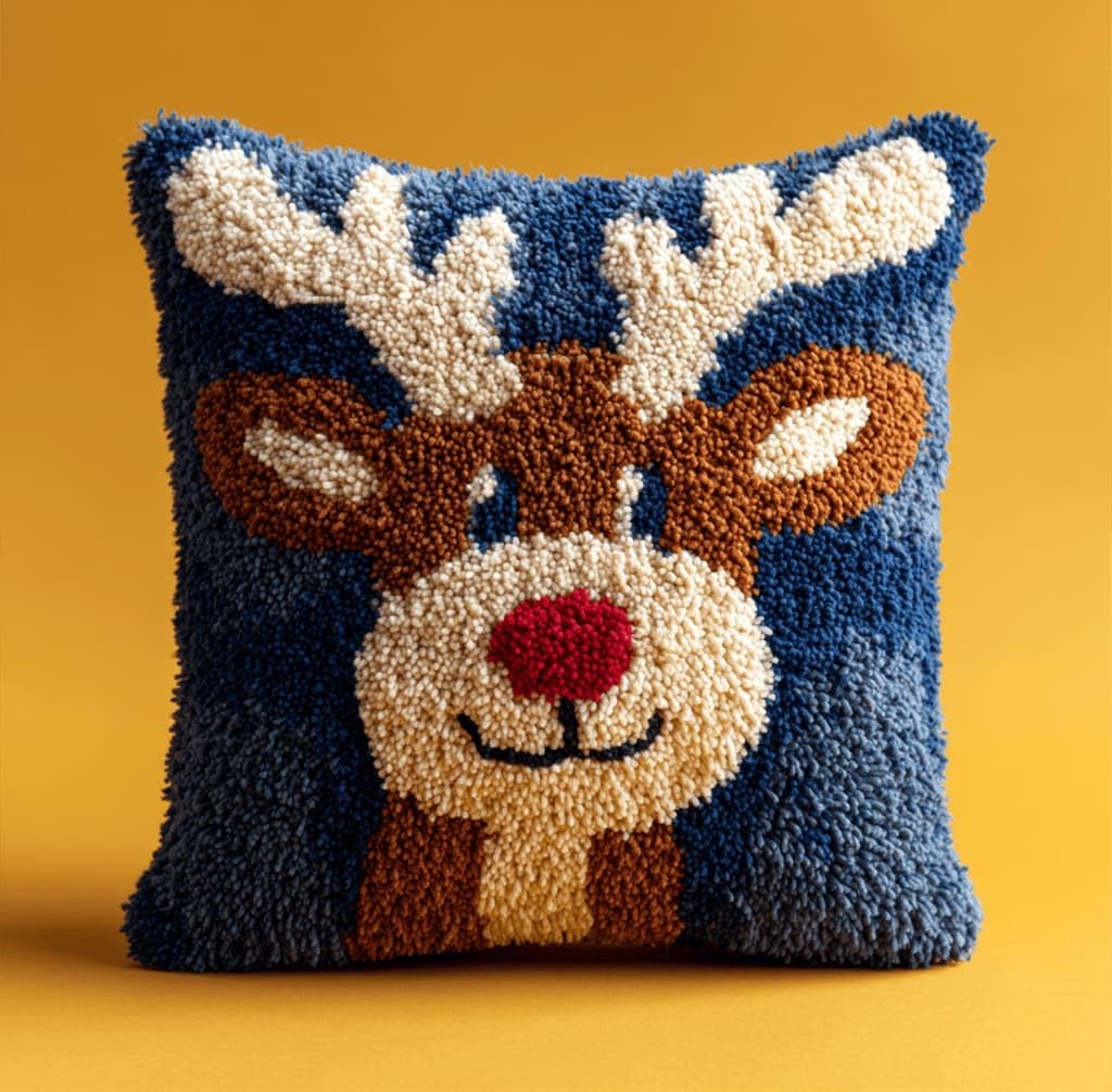 Kitquiver Latch Hook Kits for Adults Elk Rug Cover Pillowcase Beginner DIY Needlework Embroidery Kits Handmade Set Craft Sofa Home Decor 43X43Cm