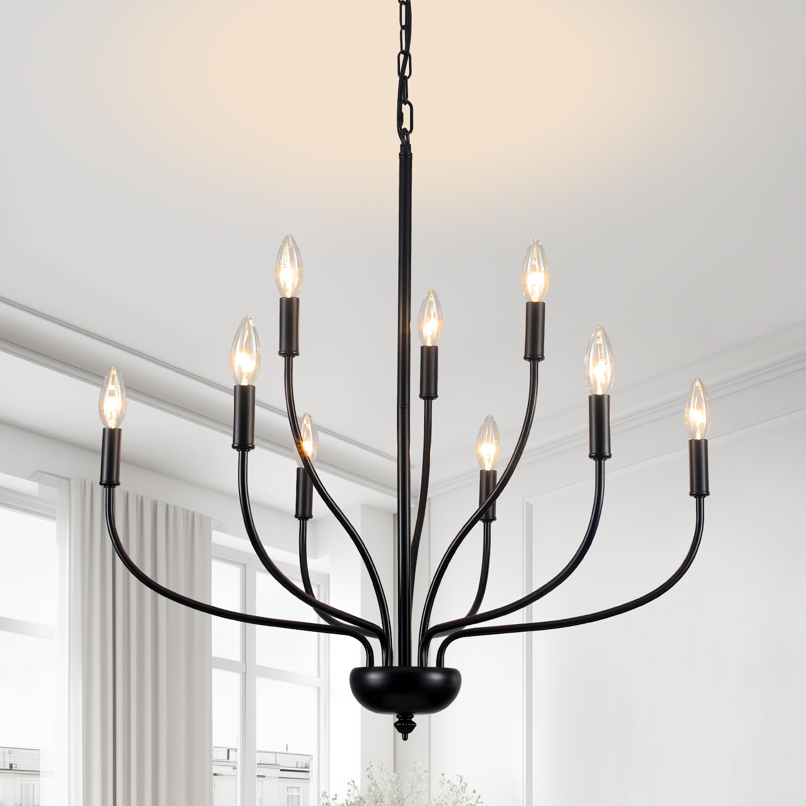 Black Chandeliers for Dining Room Light Fixture, 9-Light Farmhouse Candle Chandelier Foyer Lighting Fixtures, Industrial French Country Chandelier for