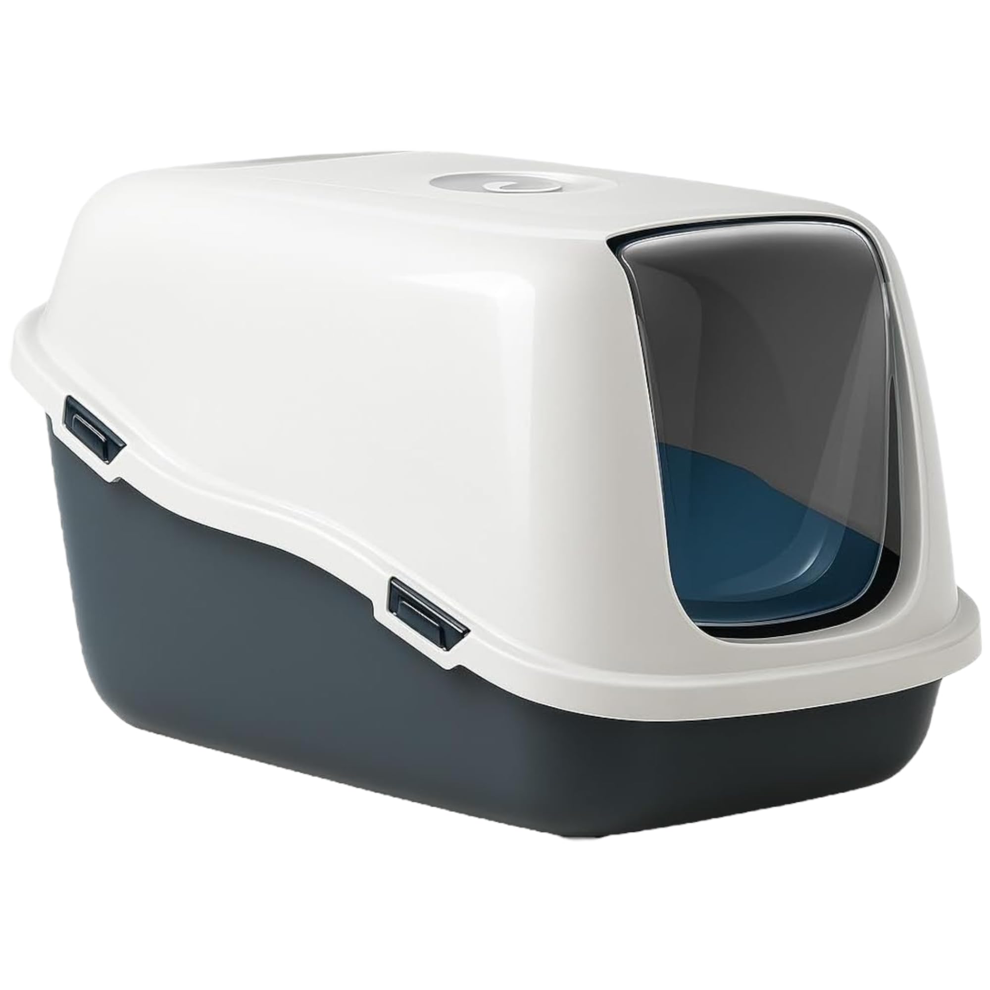 TIENDA EURASIA - Cat Litter Tray | Durable Plastic | PP Plastic | Removable Cover | White and Grey | Transparent Flip Top | Measures 39 x 41 x 57 cm (M)