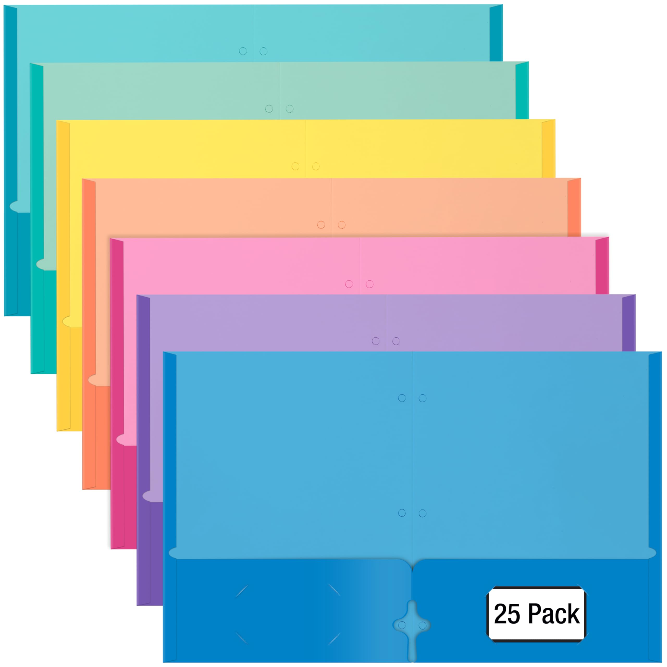 2 Pocket Folders, Assorted 7 Vibrant Colors with Complementing Interior Colors, Fits Letter Size Paper, for School, Office, Home (3 Hole Punched, 25)