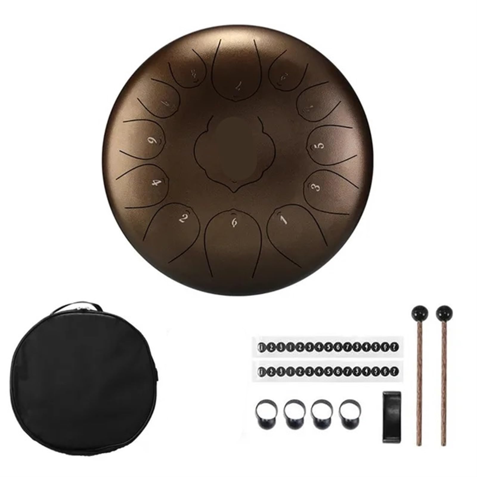 Tambour à Main de 12 Pouces, 13 Tons, C Mineur, Langue en Acier, Instruments de Percussion avec Sac rembourré/Tambour et Une Paire de maillets pour Les récitals, Les Concerts(Brown)