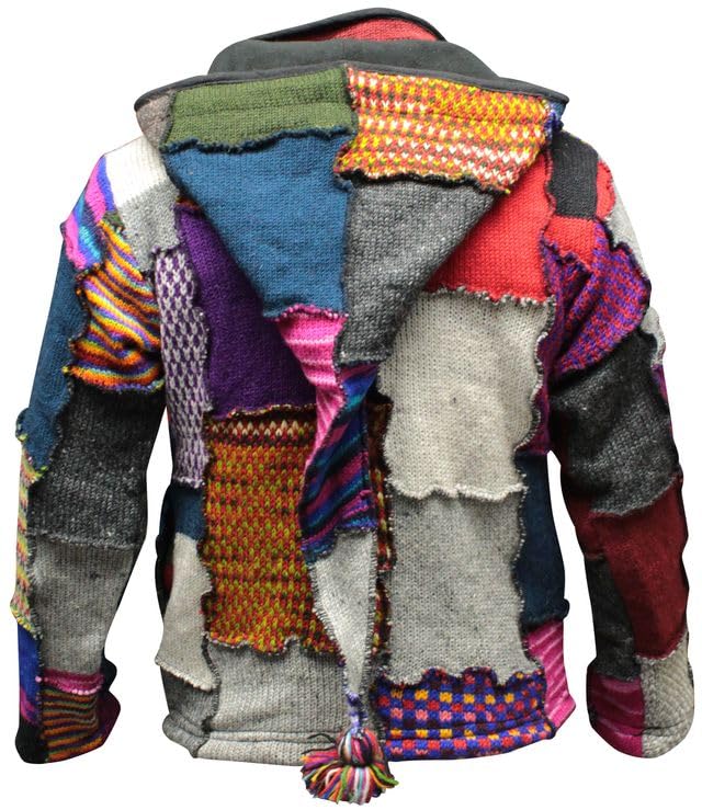 Men's Batik Patchwork Hippie Jacket Fleece Lined Boho Jumper