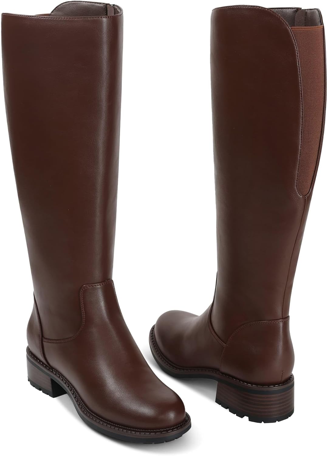 USIMAD Knee High Boots for Women Round Toe Tall Flat Low Chunky Heel Long Riding Boots - Image 5