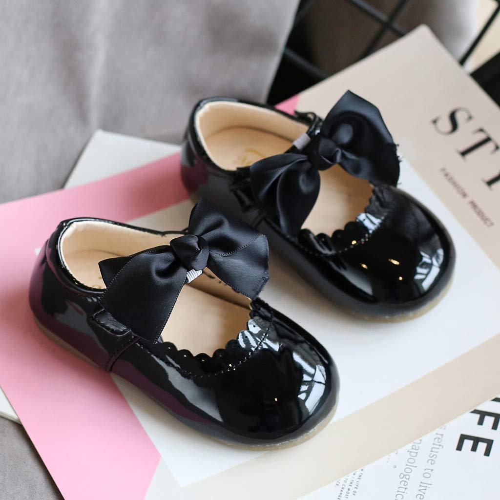 RNTOP Toddler Baby Girl Dress Shoes Mary Jane Ballet Flat Sandals Bowknot Princess Shoes Kids Wedding Party School Shoes (Black, 6 Toddler)