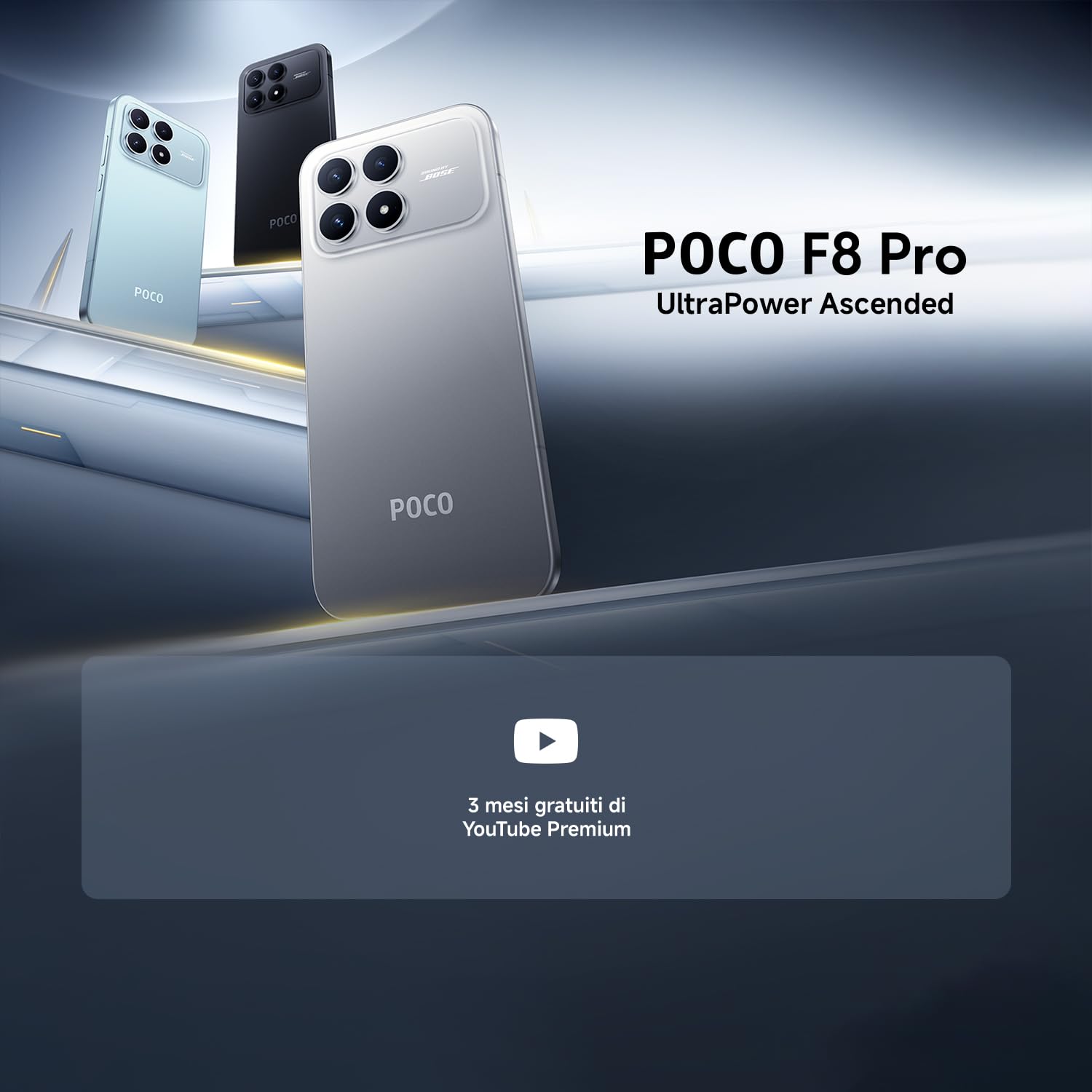 Xiaomi POCO F8 Pro, Smartphone 12+512 GB, Display AMOLED 6,59" 120Hz, Tripla Fotocamera 50MP Teleobiettivo 60mm, Audio Sound by Bose, Batteria 6210mAh, Titanium, Garanzia 2 anni, Caricatore escluso