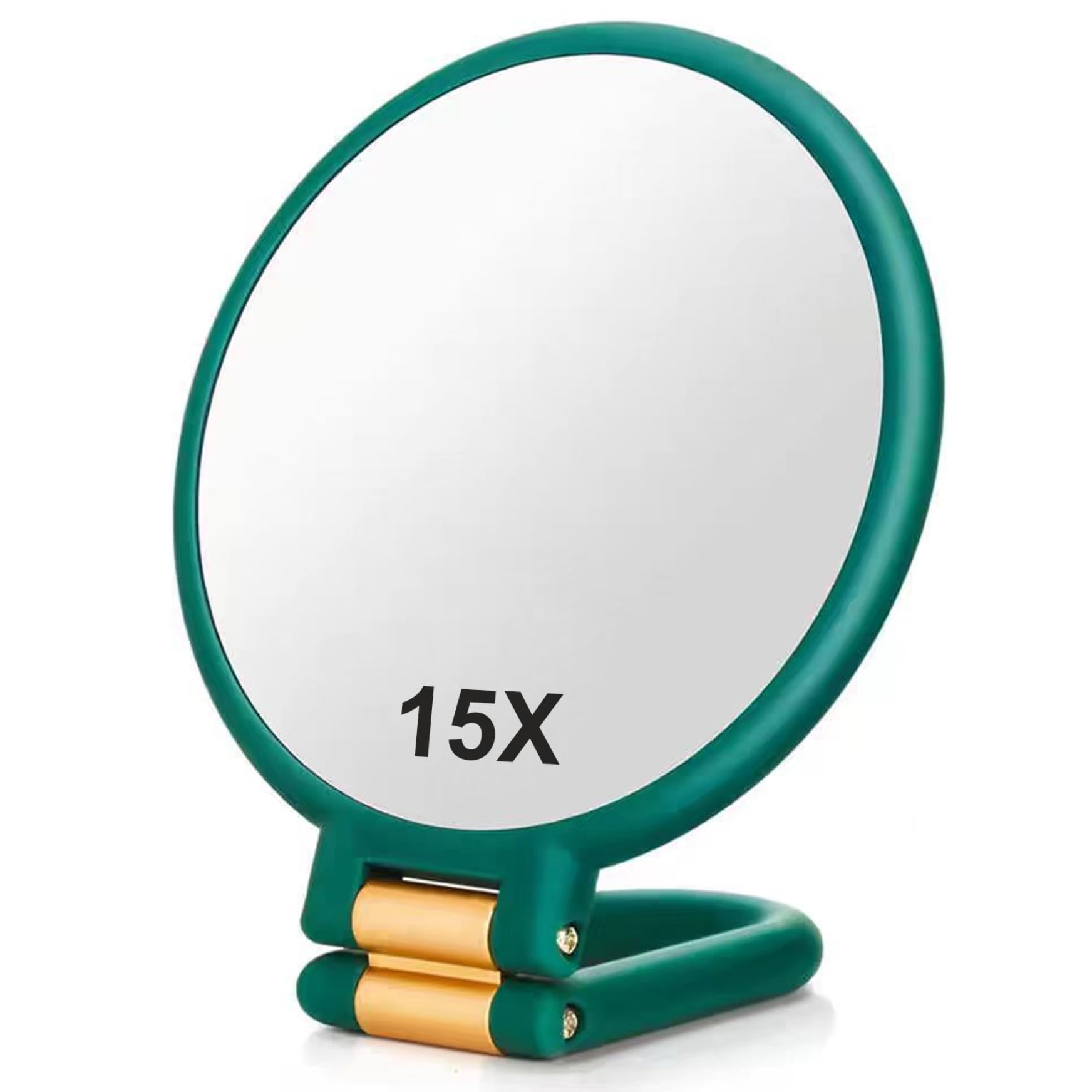 Ameble 15X Magnifying Makeup Mirror Double-Sided with 1X/15X Magnification & Foldable Handle, Travel Mirror for Precision Makeup, Tweezing & Skincare, Green
