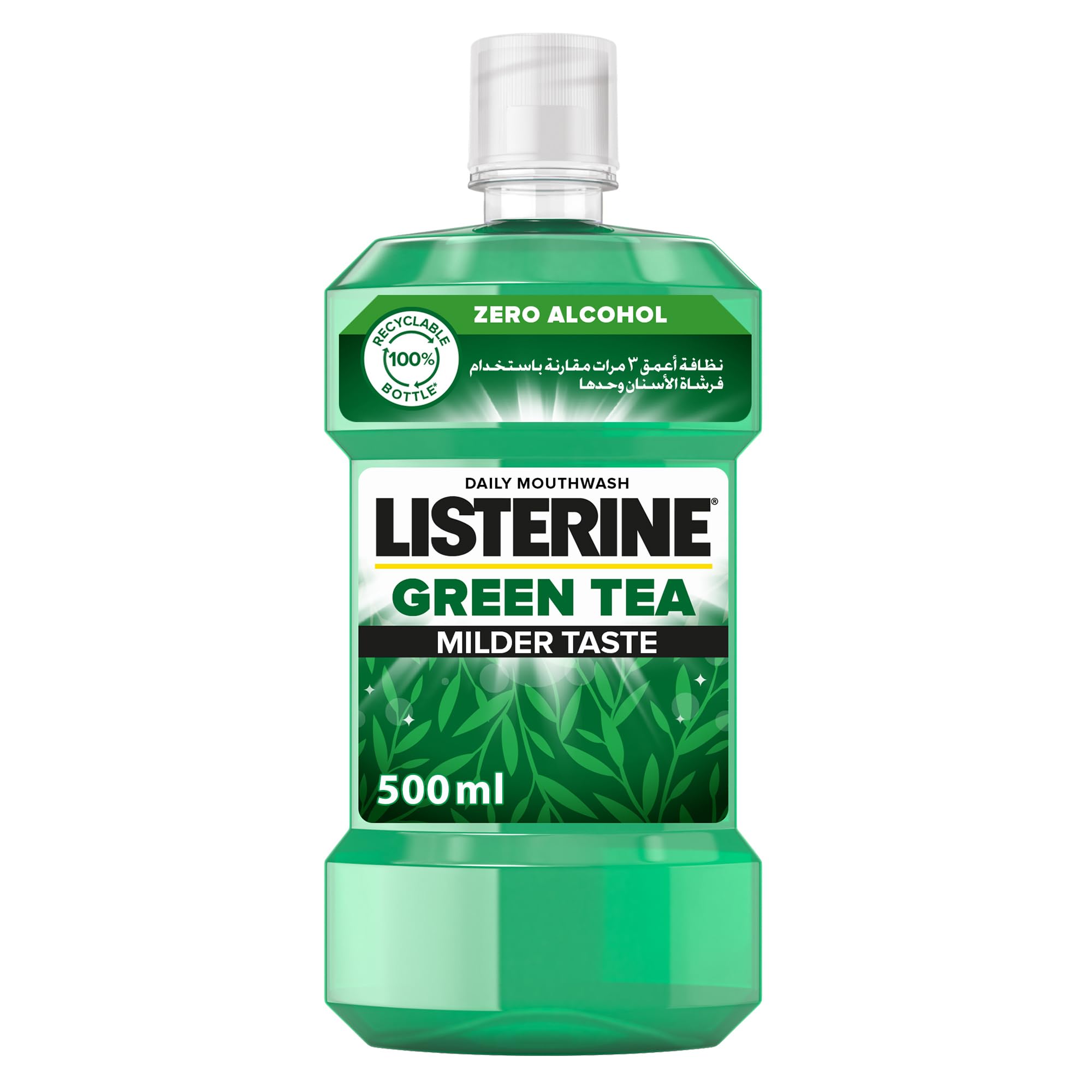 Listerine, Green Tea Mouthwash, With Germ-Killing Oral Care Formula To Prevent From Plaque, Milder Taste, Daily Use Mouthwash, 500Ml