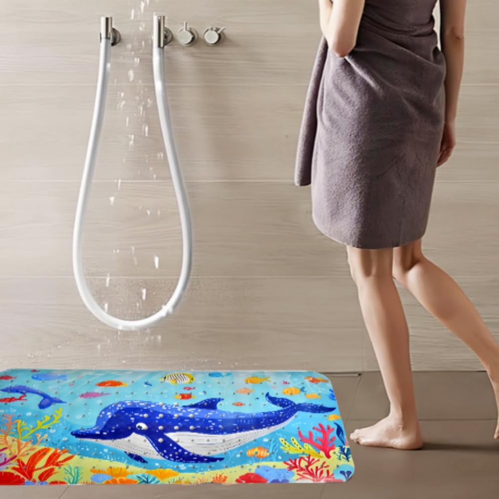 Tappetino per vasca da bagno per bambini, 100 cm x 40 cm, extra lungo, tappetino antiscivolo per vasca da bagno, con ventose e fori di scarico, per vasca da bagno