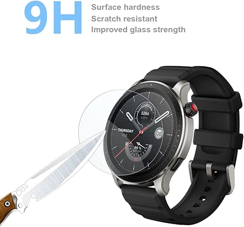 Miniatura 5 de Protector de pantalla compatible con Amazfit GTR 4 Smart Watch (paquete de 3) Película de vidrio templado HD