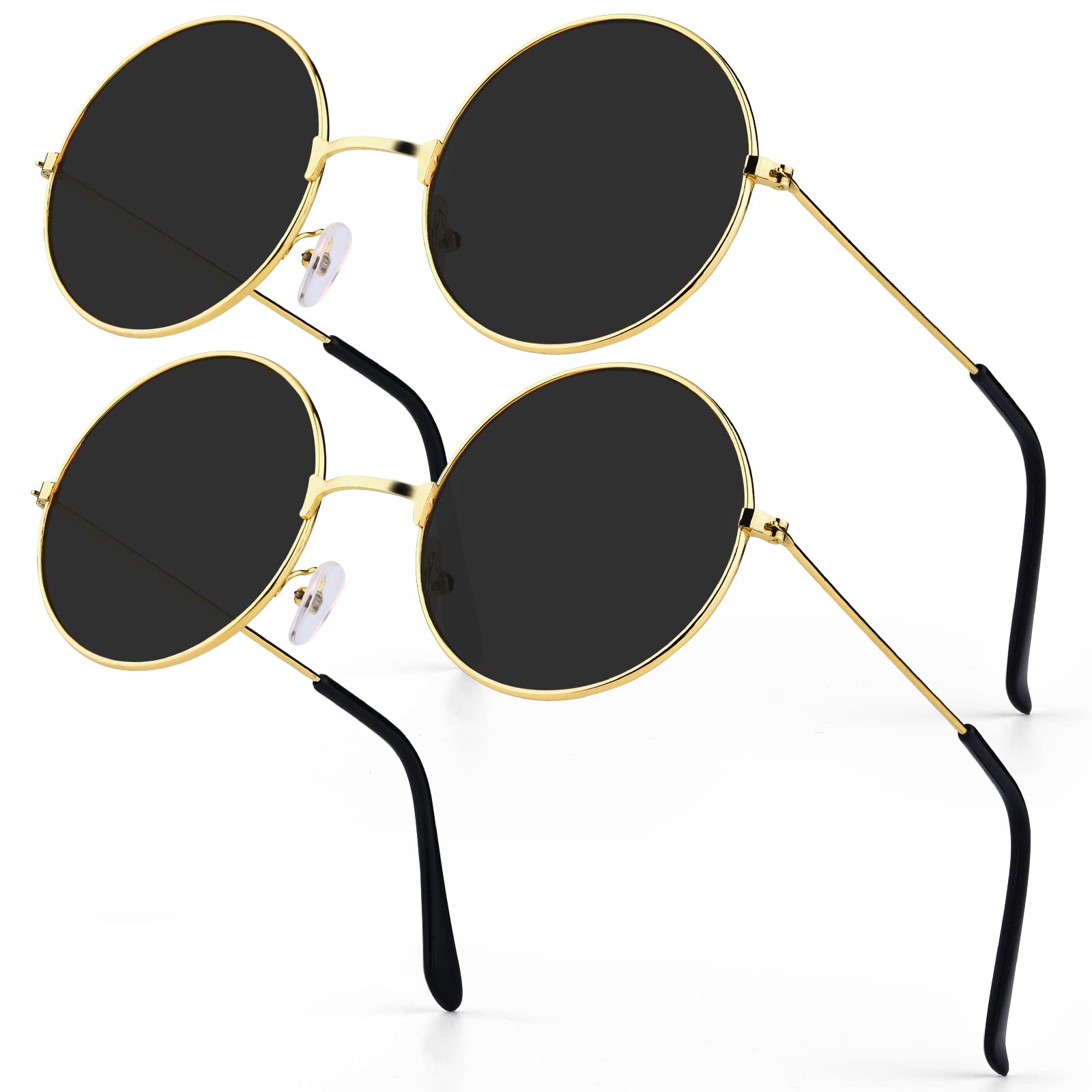 PROUSKY2 Pieces Round Sunglasses for Women Hippie Heart Glasses for Teen  Girls Rose Gold Frame Party Sunglasses for Street Shoot