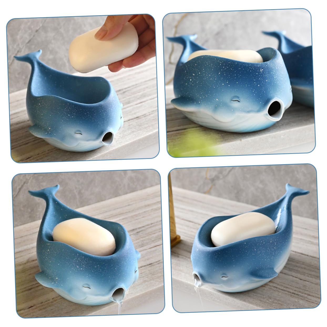 Portasapone in Ceramica Forma di Cetaceo con Drenaggio Autopulente Vassoio Portaoggetti Decorativo per Bagno e Cucina Supporto per Sapone e Spugna Resistente e Pratico