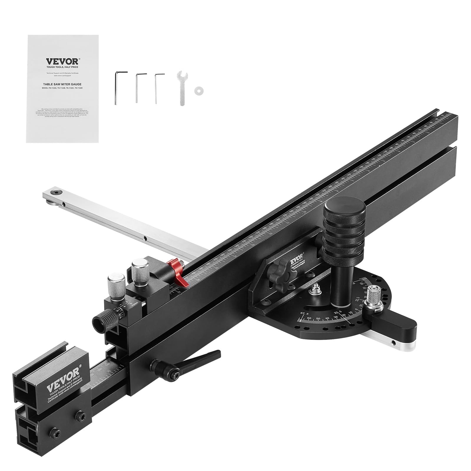 VEVOR Butée d'onglet à fente standard 19 x 9,5 mm, alliage d'aluminium avec grille de 48-89 cm, 15 butées d'angle, piston réglab