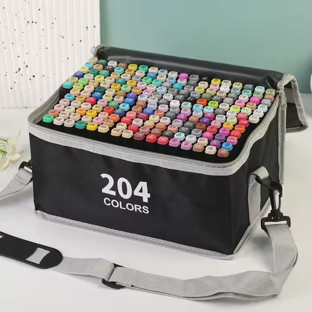 Maleta com 204 Canetas Touch Ponta Dupla – Perfeita para Artistas