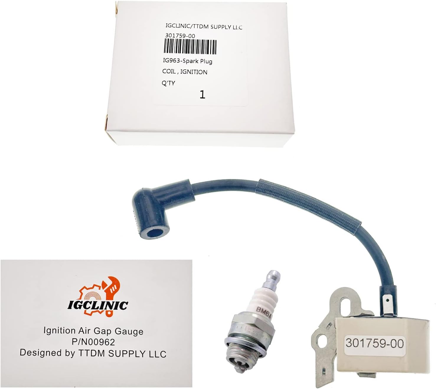 Ignition Coil with Spark Plug for McCulloch Mac 4600 Series MS1846AV Chainsaw,Replaces OEM 301759