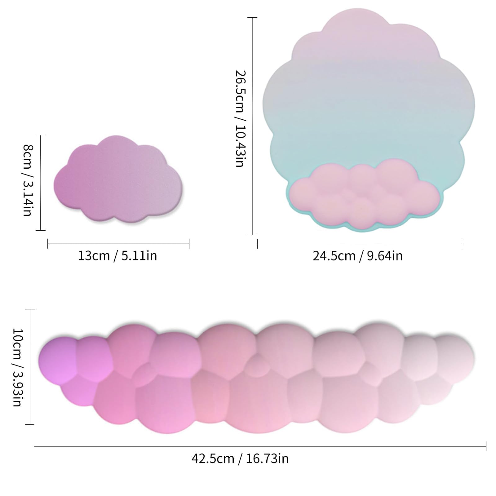 Cloud Mouse Keyboard Wrist Rest:Cute Wrist Rest Set -Ergonomic Memory Foam Wrist Support Pad with Non-Slip Base for Typing Pain Relief - for Computer Keyboard Laptop Offices (Cyan/Pale Purple/Pink)