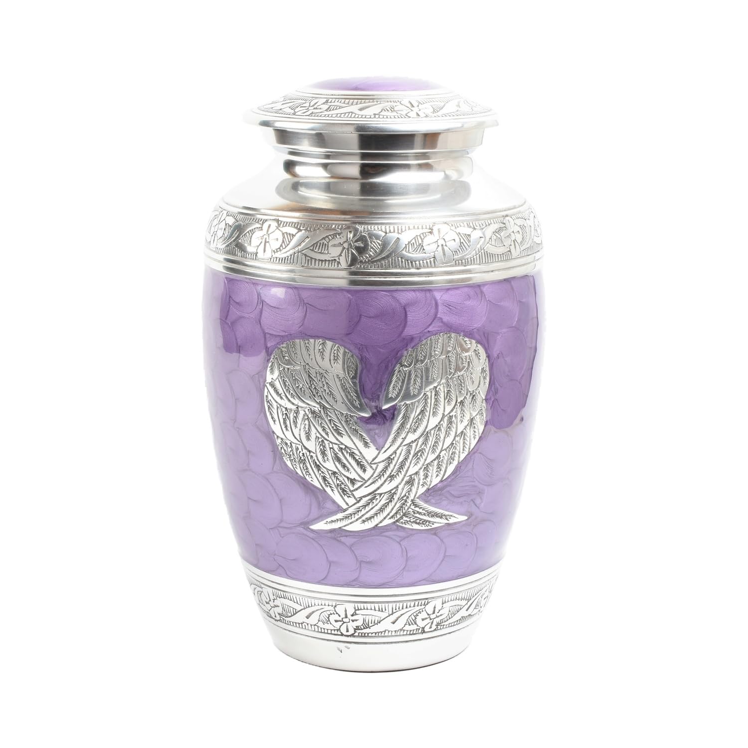 Angel Wing Cremation Urn for Adult Ashes – Durable Aluminium Funeral Container – Memorial Vessel with Engraving Holds Human Remains up to 90kg or 14 Stone (Purple)