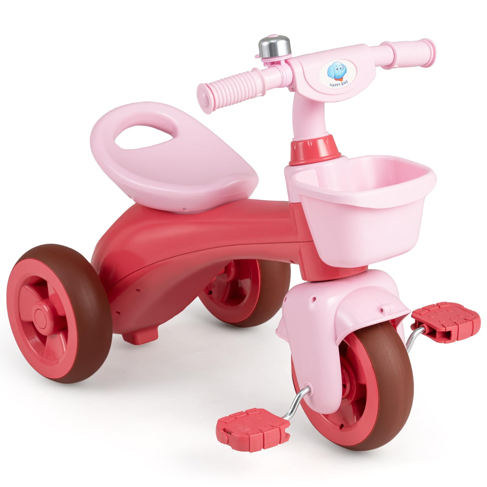 GYMAX Toddler Tricycle Trike, 3-Wheel Children Balance Bike with Limited Steering, Ergonomic Seat, Non-slip Handle, Front Basket & Rear Storage Space, Kids Trike for 3-5 Years Old Boys Girls (Pink)