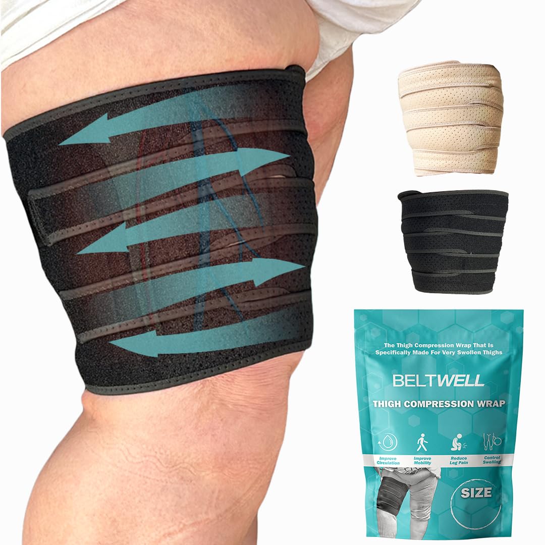 Beltwell® - The Adjustable Thigh Compression Wraps For Big Swollen Upper Legs (1 wrap) (Black, XXL-SHORT)