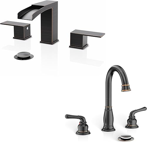3-Hole 8-Inch Widespread 2 Handles Bathroom Faucet, NS-WF02-1-ORB+WF017-8-ORB