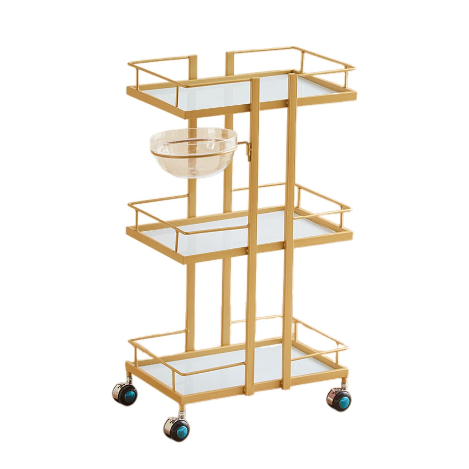 Barbershop Beauty Tool Cart Multi-Purpose Tool Cart with Workbench Salon Trolley with Wheels,Corner Arc Layered Storage,Convenient Universal Pulley,Suitable for Salon Spa Tattoo(Gold,28x45x83cm)