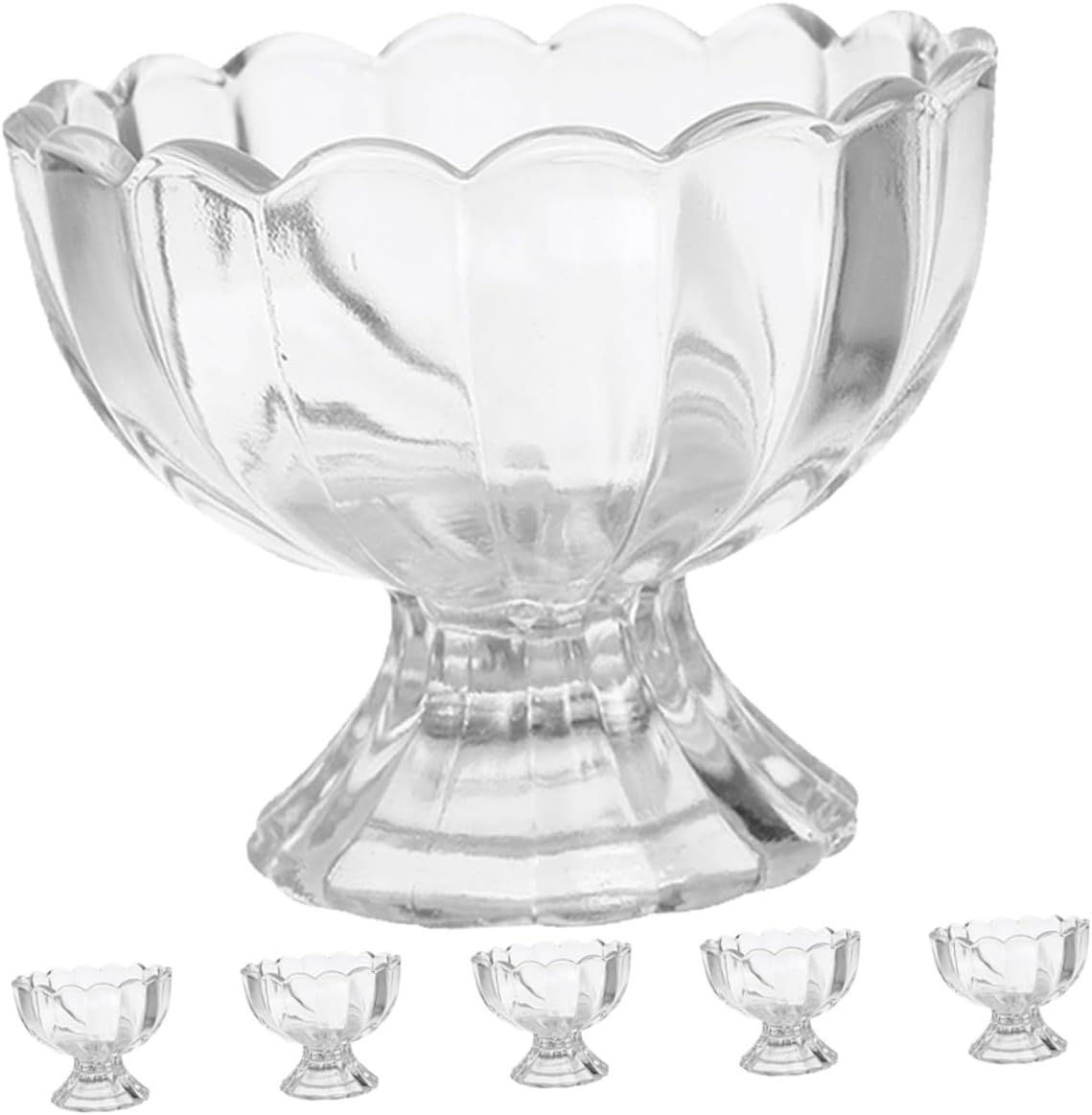 6pcs Clear Glass Dessert Bowls Tulip Footed Ice Cream Cups for Sundaes Snacks Fruit Salad Trifle Serving Dishes Compact Transparent Bowls for Parties