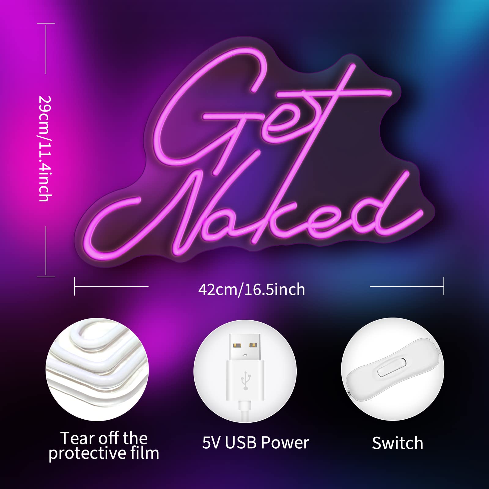 Neon Signs for Wall Decor Pink LED Light Sign for Preppy Room Decor Light Up Sign for Birthday Party Decoration USB Powered: Get Naked