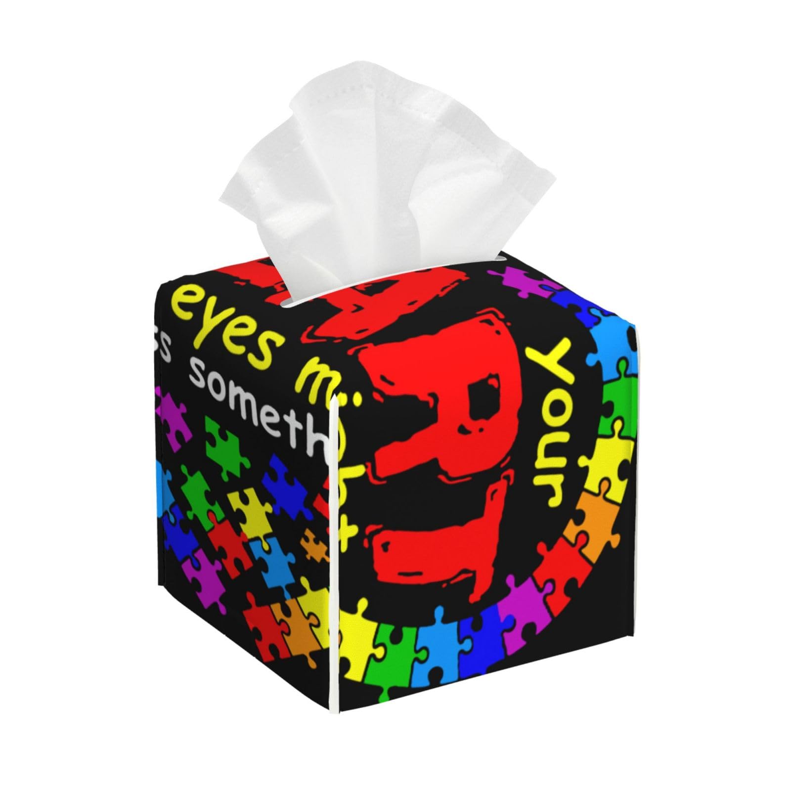 Autism Awareness Love Square Tissue Box Cover with Modern and Stylish Bottom Tissue Box Storage Space