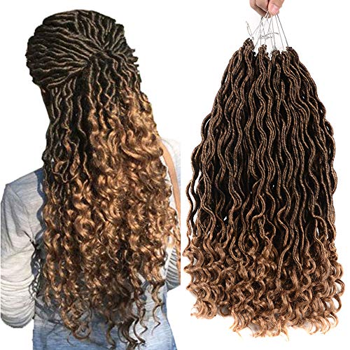7 Packs Wavy Faux Locs Crochet Hair Goddess Locs Crochet Hair With Curly Ends Deep Wave Braiding Hair Low Tempreture Synthetic Braids Hair Extensions (18" 7pcs, T27)
