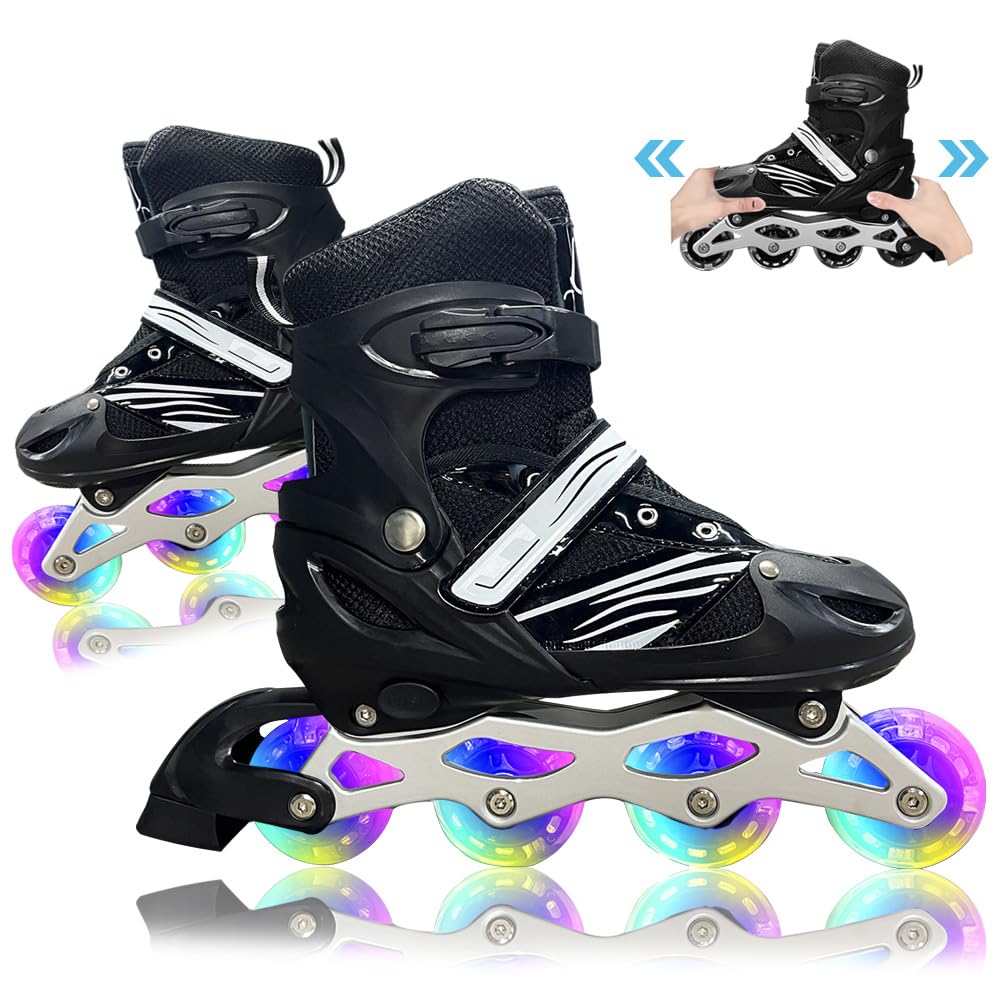 Inline Skate for Kids Adults Adjustable Size Roller Skates with Full Light Up Wheels, Flashing Roller Blades Single Row Roller Skates Outdoor Indoor Skate Shoes for Children Teens Youth Beginner Sport