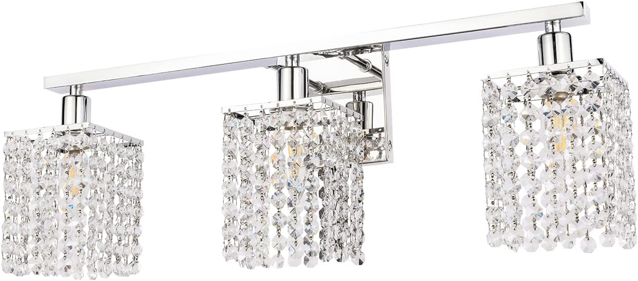 BONLICHT Wall Sconce with Crystal Drops,3 Light Modern Bathroom Vanity Light Over Mirror Polished Chrome Wall Light Fixtures Luxury Indoor Wall Mount Lamp for Living Room Hallway Bedroom Bathroom Chrome 3 Lights