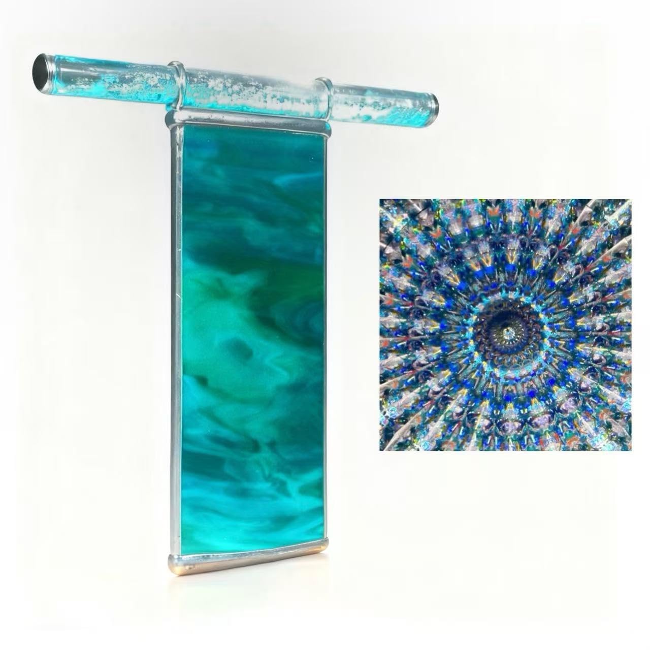 6" Seashell Kaleidoscope For Adults-With 2 Pieces 6" Glitter Wand,Handmade Tiffany Stained Glass Adult Kaleidoscope,Classy Gift Box,Special Birthday Gift,Anniversary Wedding Gift (ocean blue)