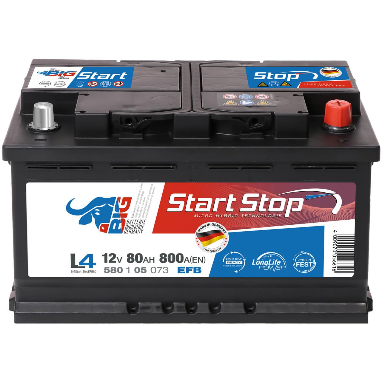 BIG Autobatterie 12V Start-Stop EFB 80Ah 800A/EN wartungsfrei ersetzt 82Ah 85Ah
