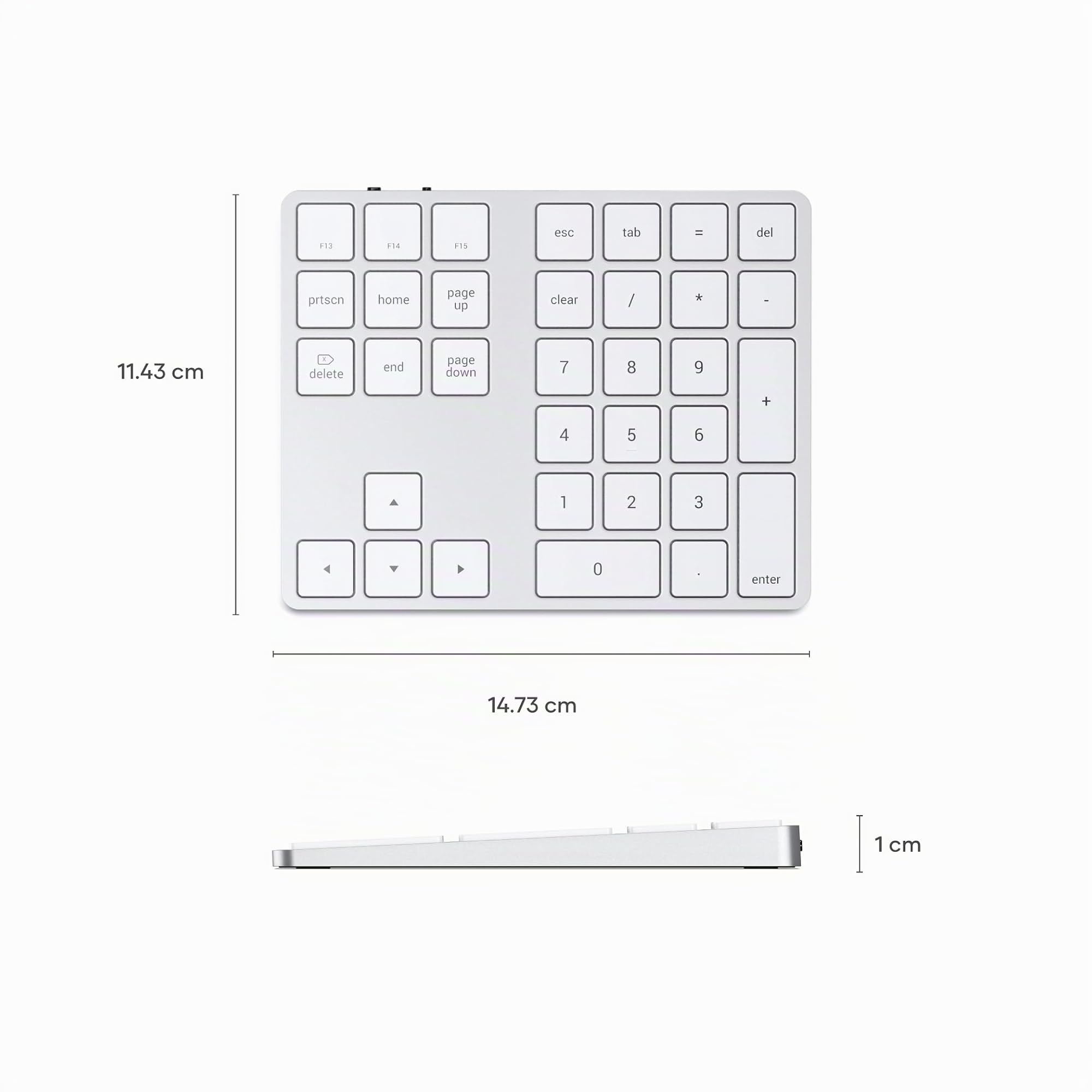 Satechi Tastierino Numerico Wireless Slim, 34 Tasti, Argento | Layout US, Bluetooth, in alluminio, ricarica USB-C, per MacBook, PC Windows e iPad