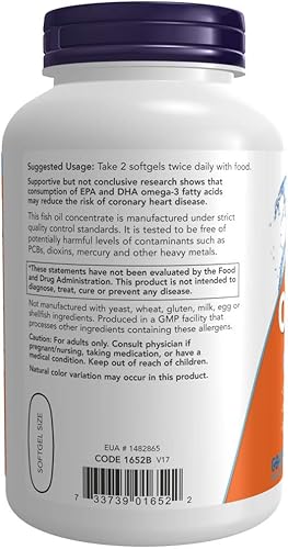 Vista 3 de Now Foods 200 cápsulas de gel de aceite de pescado omega-3