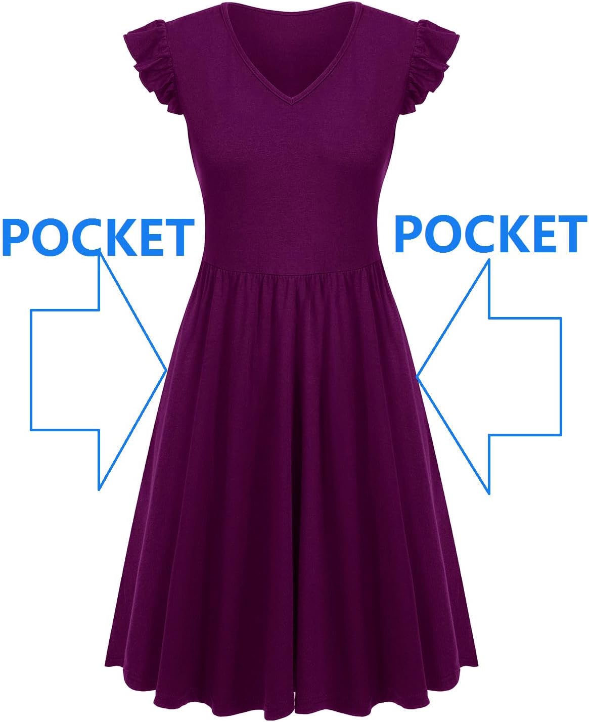 HELYO Women's Summer Dresses Cute V Neck Ruffle Sleeve Cocktail Short Work Casual Dress with Pockets 648 - Image 5