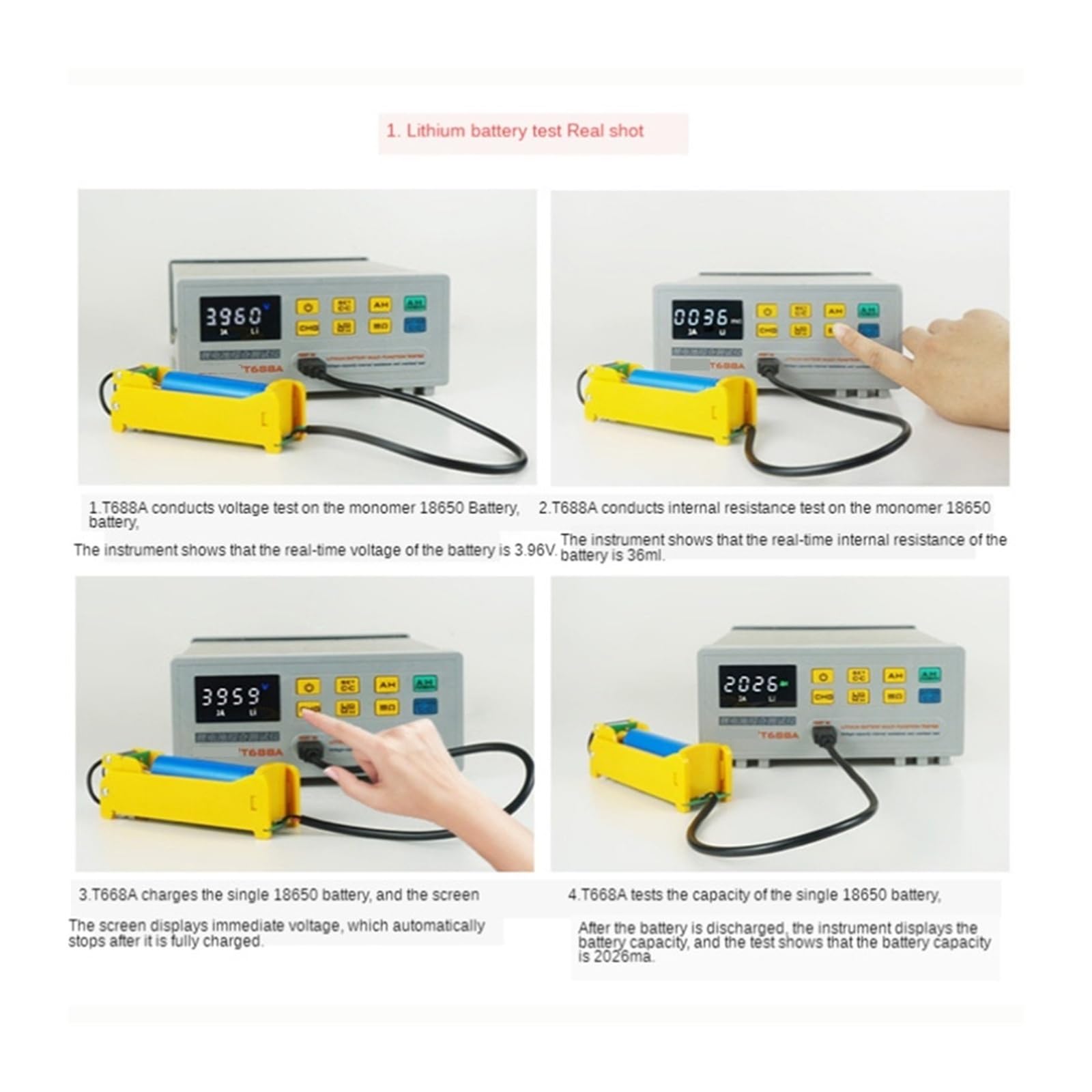 Tester per batterie, T-688A Analizzatore digitale capacità batteria | Offre resistenza interna, analisi della capacità; ideale per batterie di auto, camion e moto.