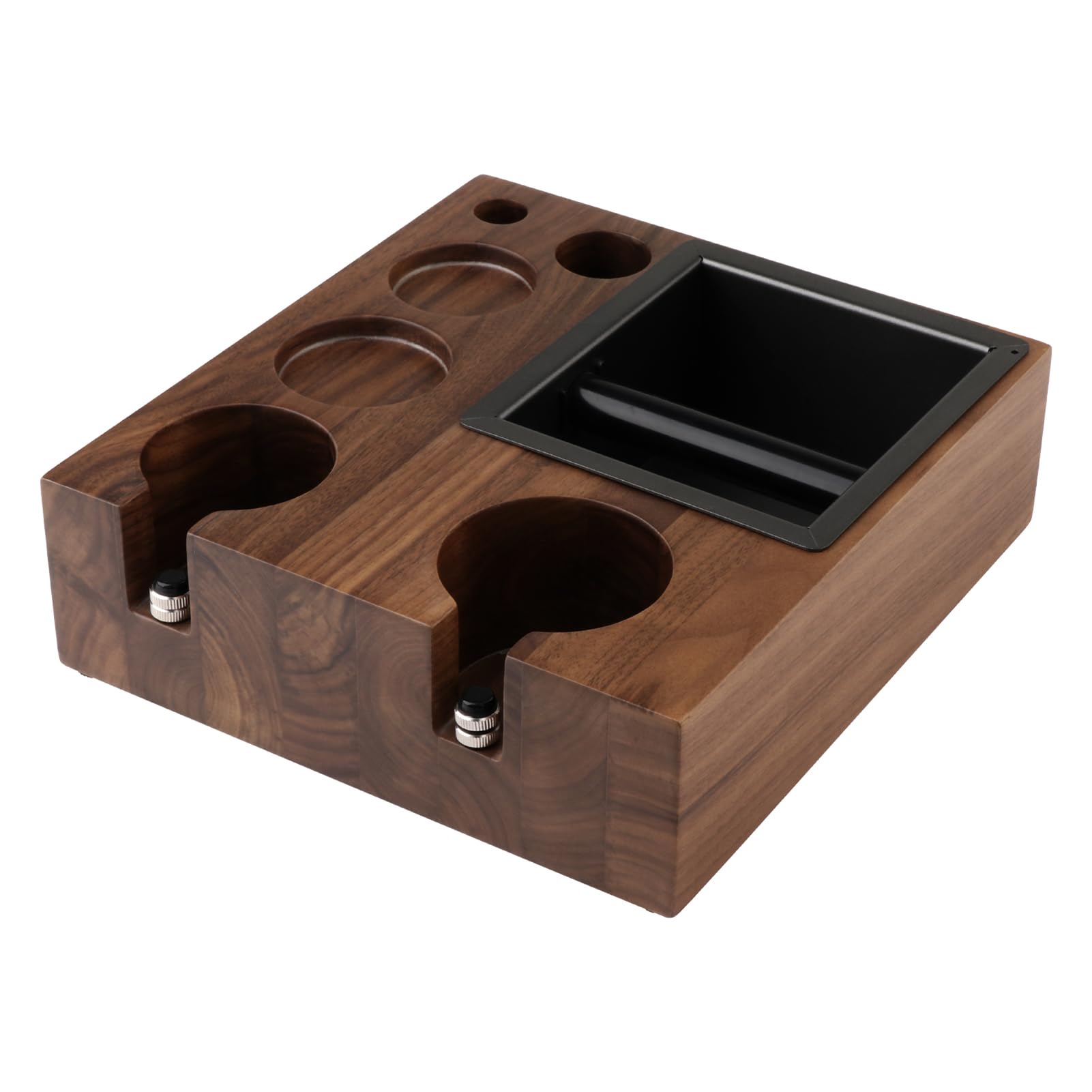 Espresso Knock Box and Tamp Station – Organiseur de tamping Espressos, boîtes de rangement 7 en 1 en bois naturel pour distributeur de tamper 51–58 mm