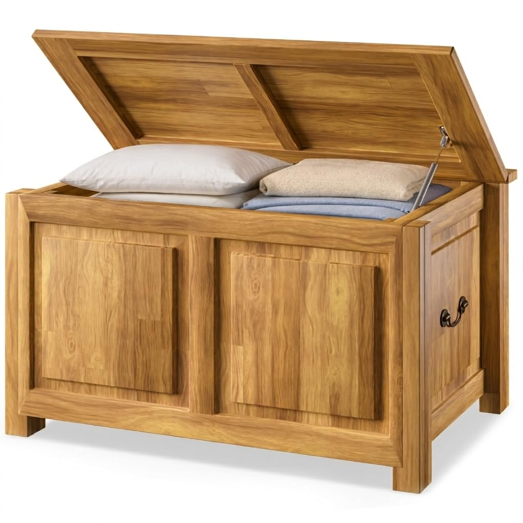 CASARIA® Large Wooden Chest Storage Box | 103L Capacity | Bench Sideboard Basket with 160kg Load Capacity | Ottoman Chest, Acacia, Colonial-Style | Shoe Storage Home Furniture | Brown