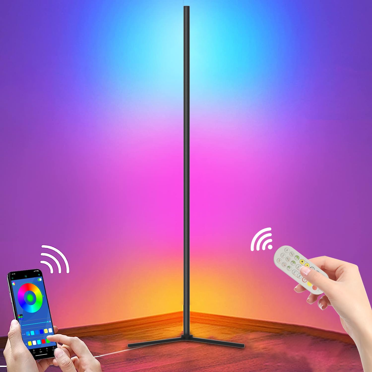 LemonNova Corner Floor Lamp, 65" RGB LED Floor Lamp with 16 Million Colors, DIY Modes, Music Sync&Timing, Modern Standing Lamp with App and Remote Control, Suitable for Bedroom and Gaming Room