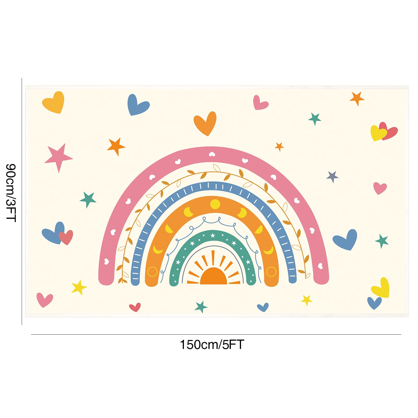 AKASISRUG Rainbow Area Rug 5x6.6 for Living Room and Bedroom Girls, Washable Rug with Non-Slip Backing Soft Colorful Rainbow Floor Rug Area Rug Carpet for Room Girls Kids Nursery (Pink, 5 X 6.6ft)