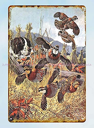 Hunt Hunting Quail in Corn Field Dog Vintage Metal Sign Iron Painting for Indoor Outdoor Home Bar Coffee Kitchen Wall Decor 8 X 12 Inch