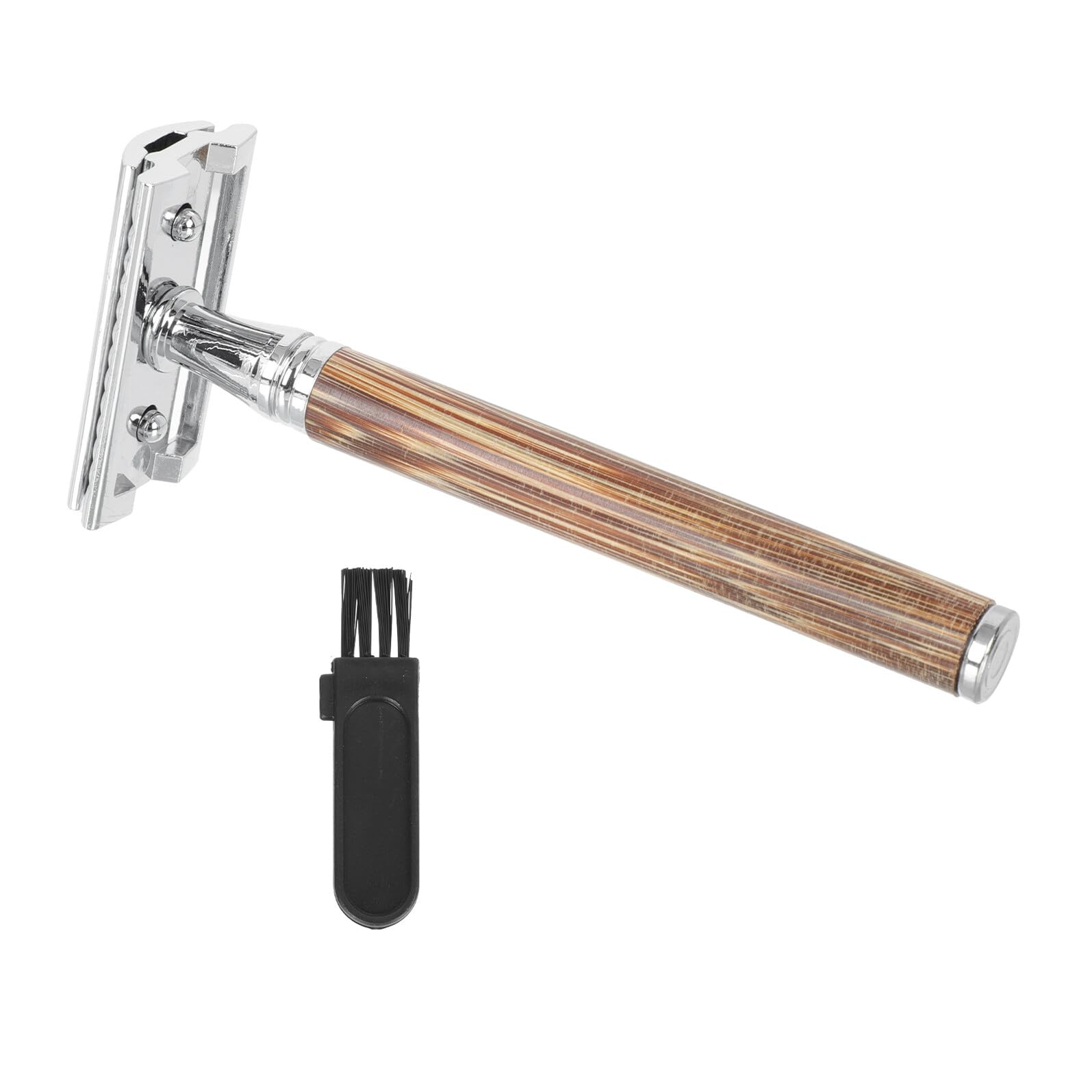 Rasoio Manuale Professionale con Manico in Bamboo Doppia Lama per Barba Strumento Sicuro per Rasatura Manuale Uomo Adatto Uso Casalingo e Barbiere