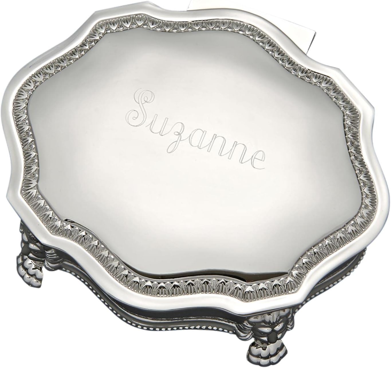 Victorian Style Scroll Non Tarnish Nickel Hinged Jewelry Box